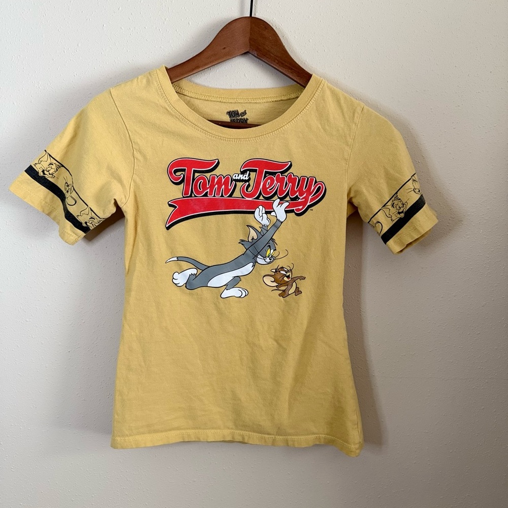 Tom & Jerry Baby Tee Y2K Yellow Graphic Top Women’s XS S